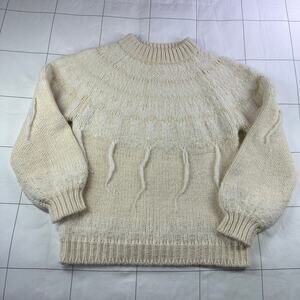 Saylor Sweater Womens Small Cream Wool Blend Fringe Boho Knit Nordic Ribbed Crew